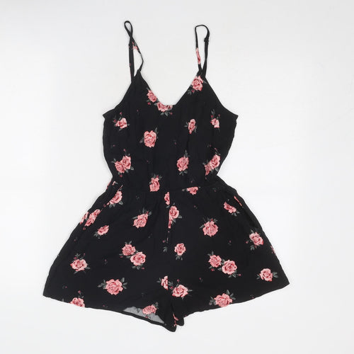 Divided by H&M Womens Black Floral Viscose Playsuit One-Piece Size 6 Pullover