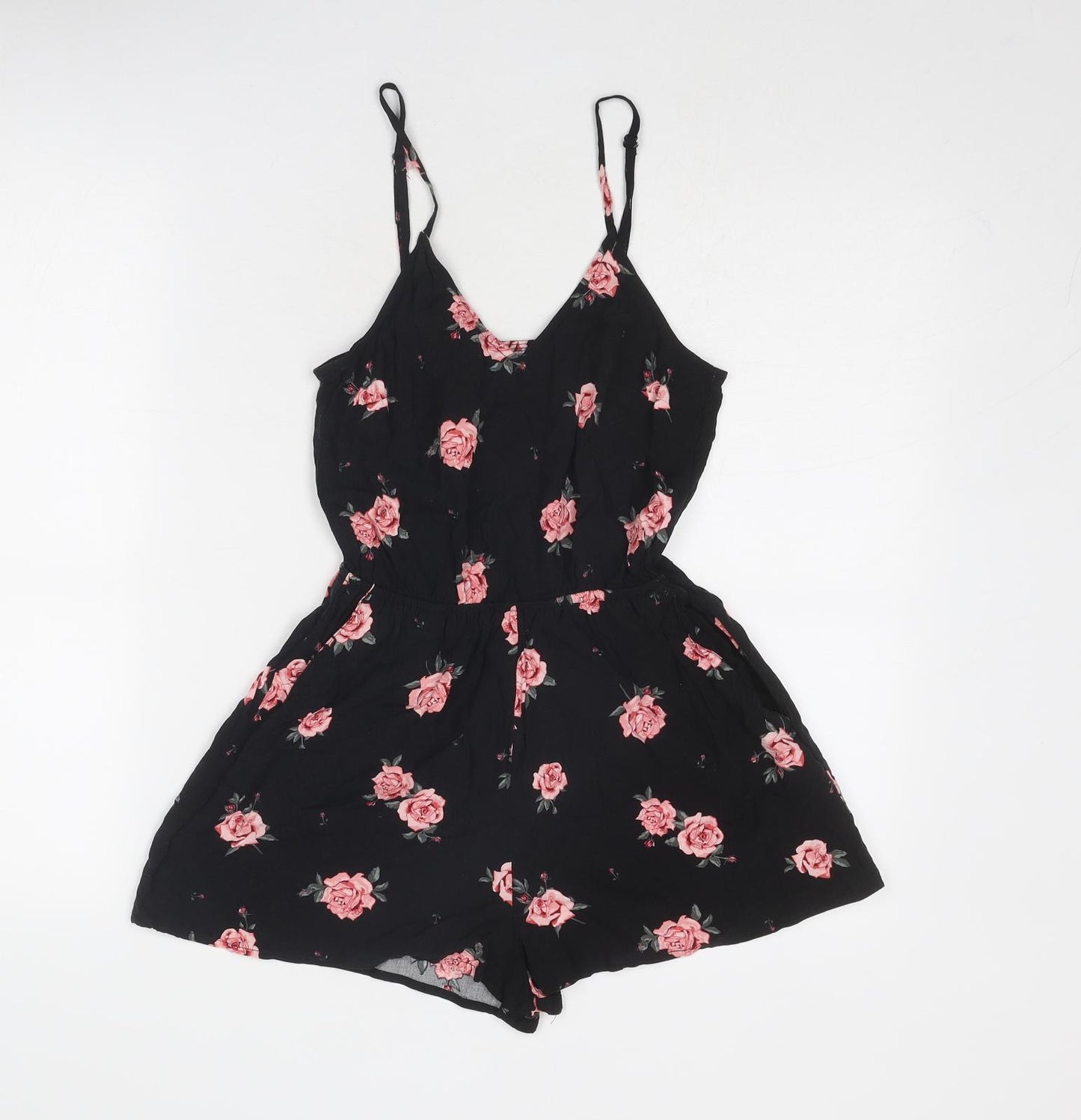 Divided by H&M Womens Black Floral Viscose Playsuit One-Piece Size 6 Pullover