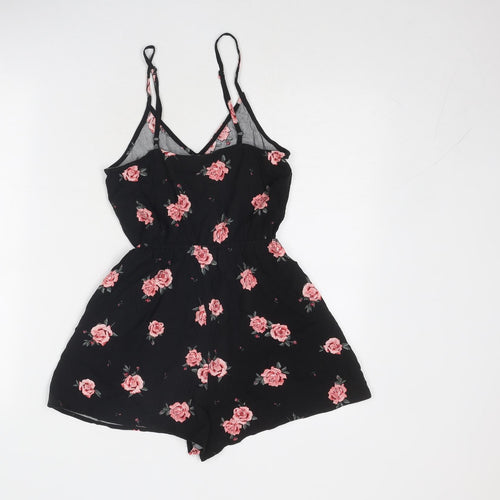 Divided by H&M Womens Black Floral Viscose Playsuit One-Piece Size 6 Pullover