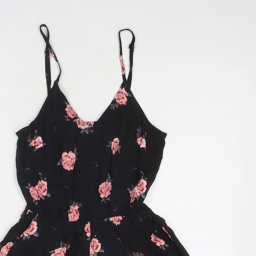 Divided by H&M Womens Black Floral Viscose Playsuit One-Piece Size 6 Pullover