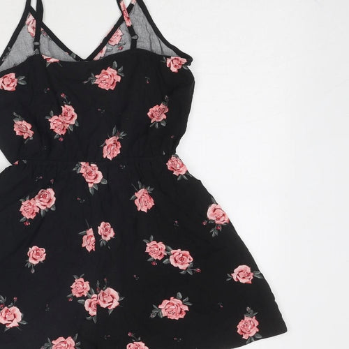Divided by H&M Womens Black Floral Viscose Playsuit One-Piece Size 6 Pullover