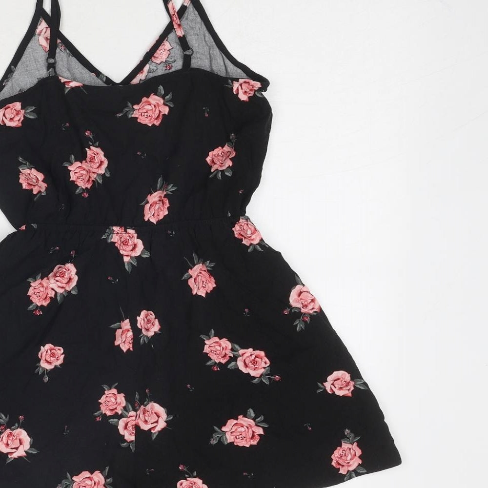 Divided by H&M Womens Black Floral Viscose Playsuit One-Piece Size 6 Pullover