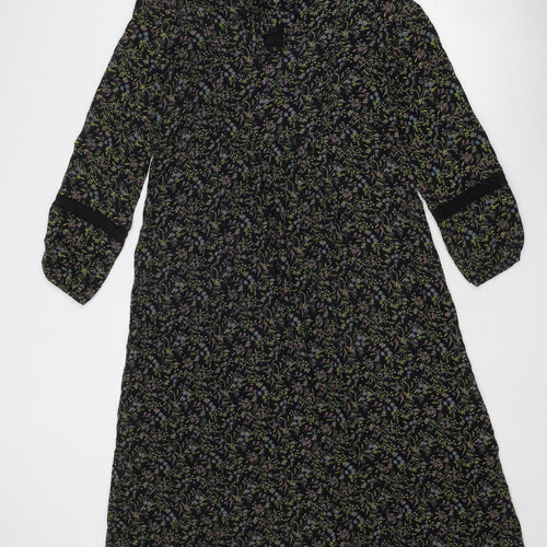 Marks and Spencer Womens Black Floral Viscose Trapeze & Swing Size 10 Round Neck Tie