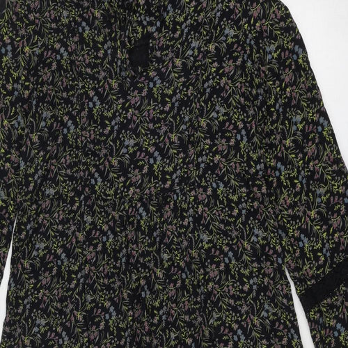 Marks and Spencer Womens Black Floral Viscose Trapeze & Swing Size 10 Round Neck Tie