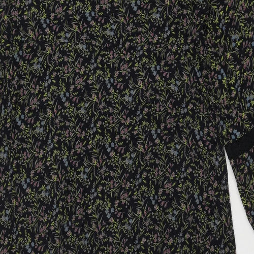 Marks and Spencer Womens Black Floral Viscose Trapeze & Swing Size 10 Round Neck Tie