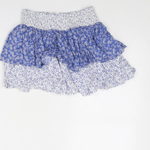 Marks and Spencer Girls Blue Floral Viscose Mini Skirt Size 8-9 Years Regular Pull On