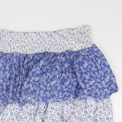 Marks and Spencer Girls Blue Floral Viscose Mini Skirt Size 8-9 Years Regular Pull On