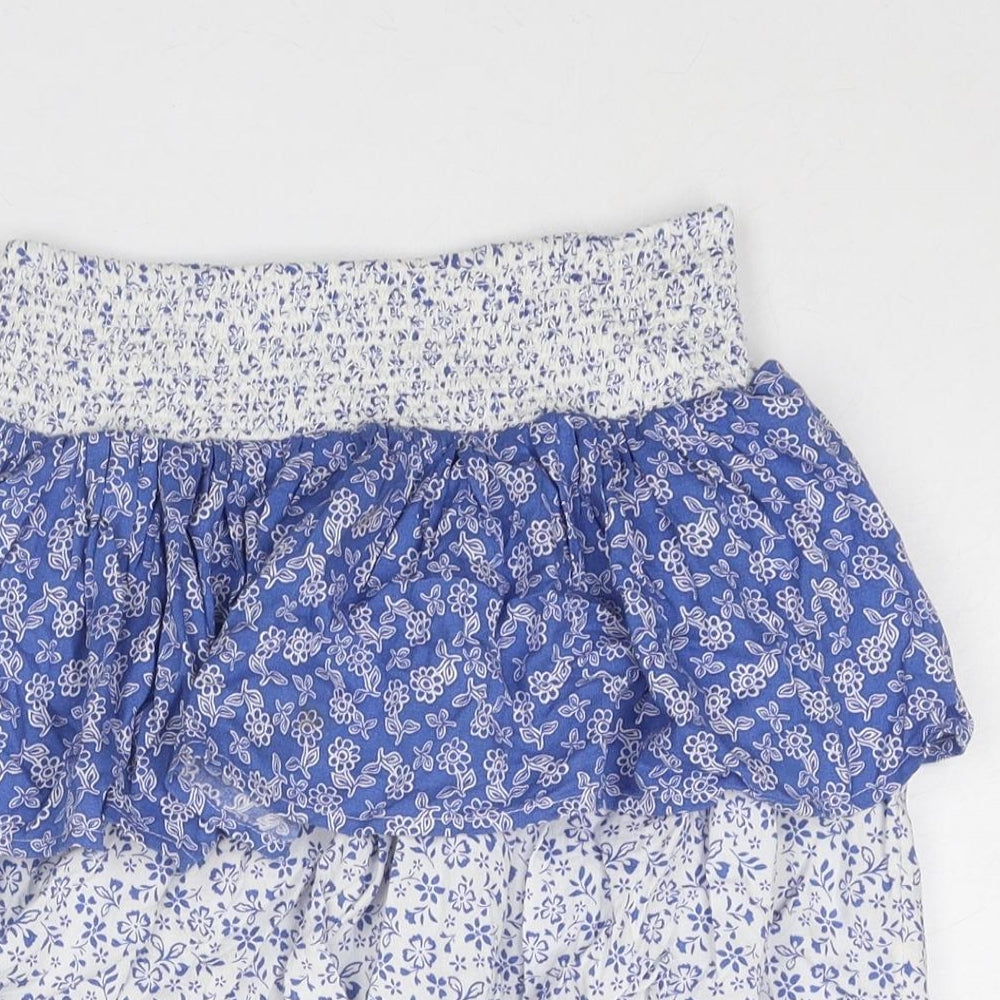Marks and Spencer Girls Blue Floral Viscose Mini Skirt Size 8-9 Years Regular Pull On