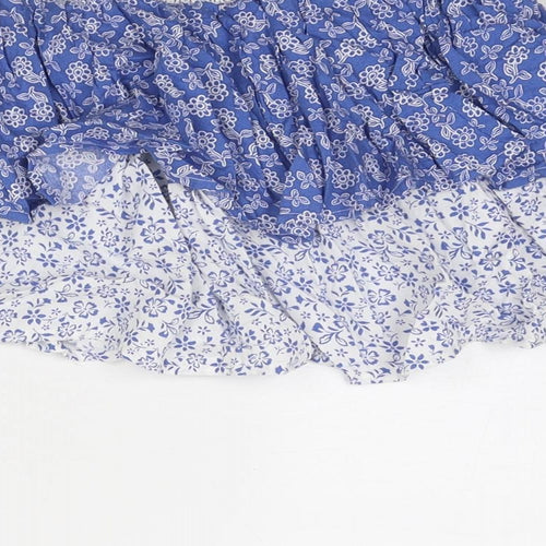 Marks and Spencer Girls Blue Floral Viscose Mini Skirt Size 8-9 Years Regular Pull On