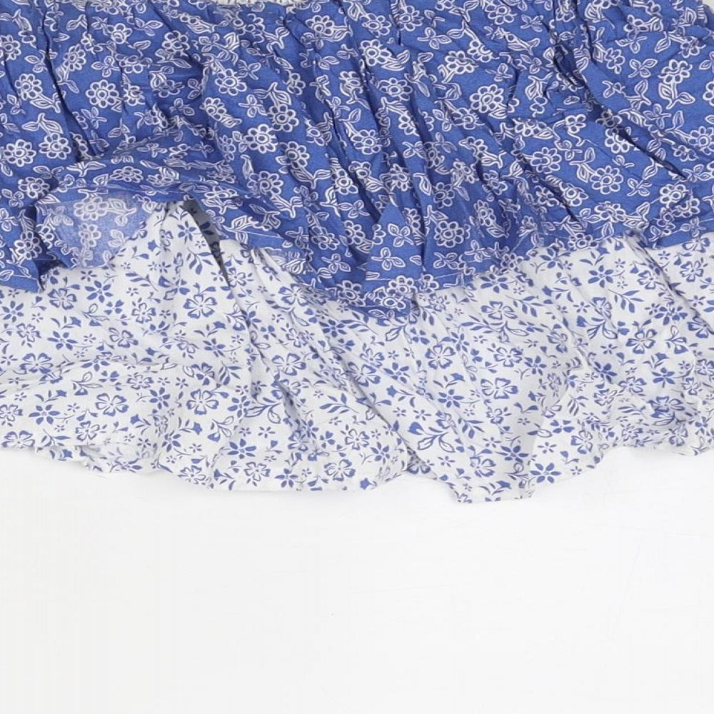 Marks and Spencer Girls Blue Floral Viscose Mini Skirt Size 8-9 Years Regular Pull On