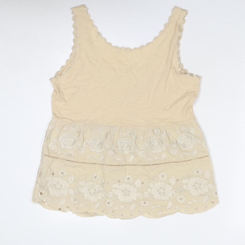 NEXT Womens Beige Cotton Basic Tank Size 16 Scoop Neck - Floral