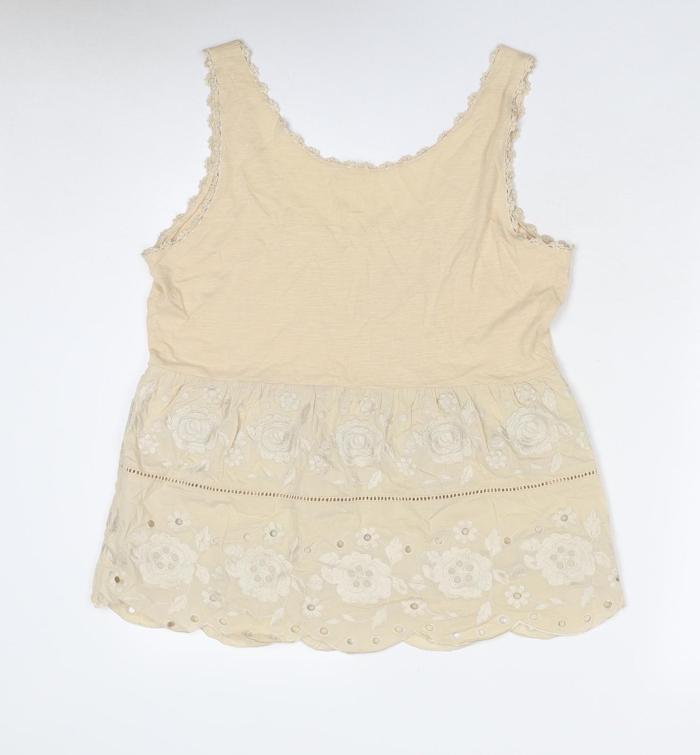 NEXT Womens Beige Cotton Basic Tank Size 16 Scoop Neck - Floral
