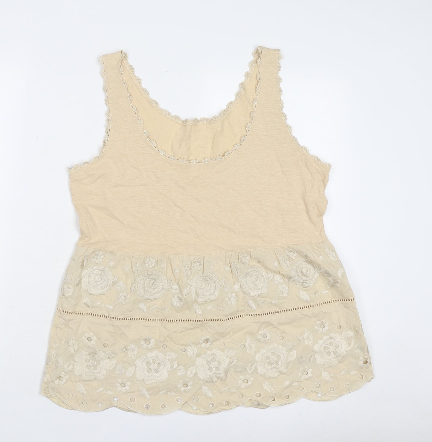 NEXT Womens Beige Cotton Basic Tank Size 16 Scoop Neck - Floral
