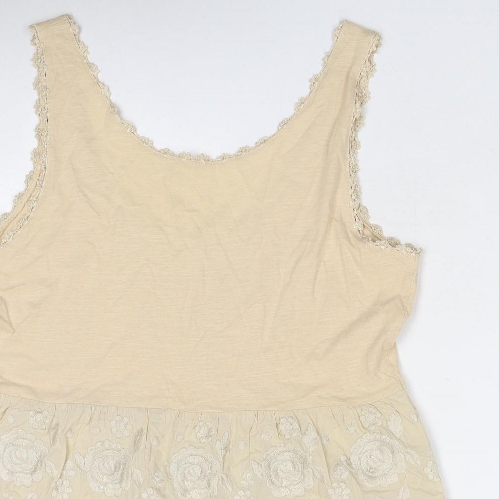 NEXT Womens Beige Cotton Basic Tank Size 16 Scoop Neck - Floral