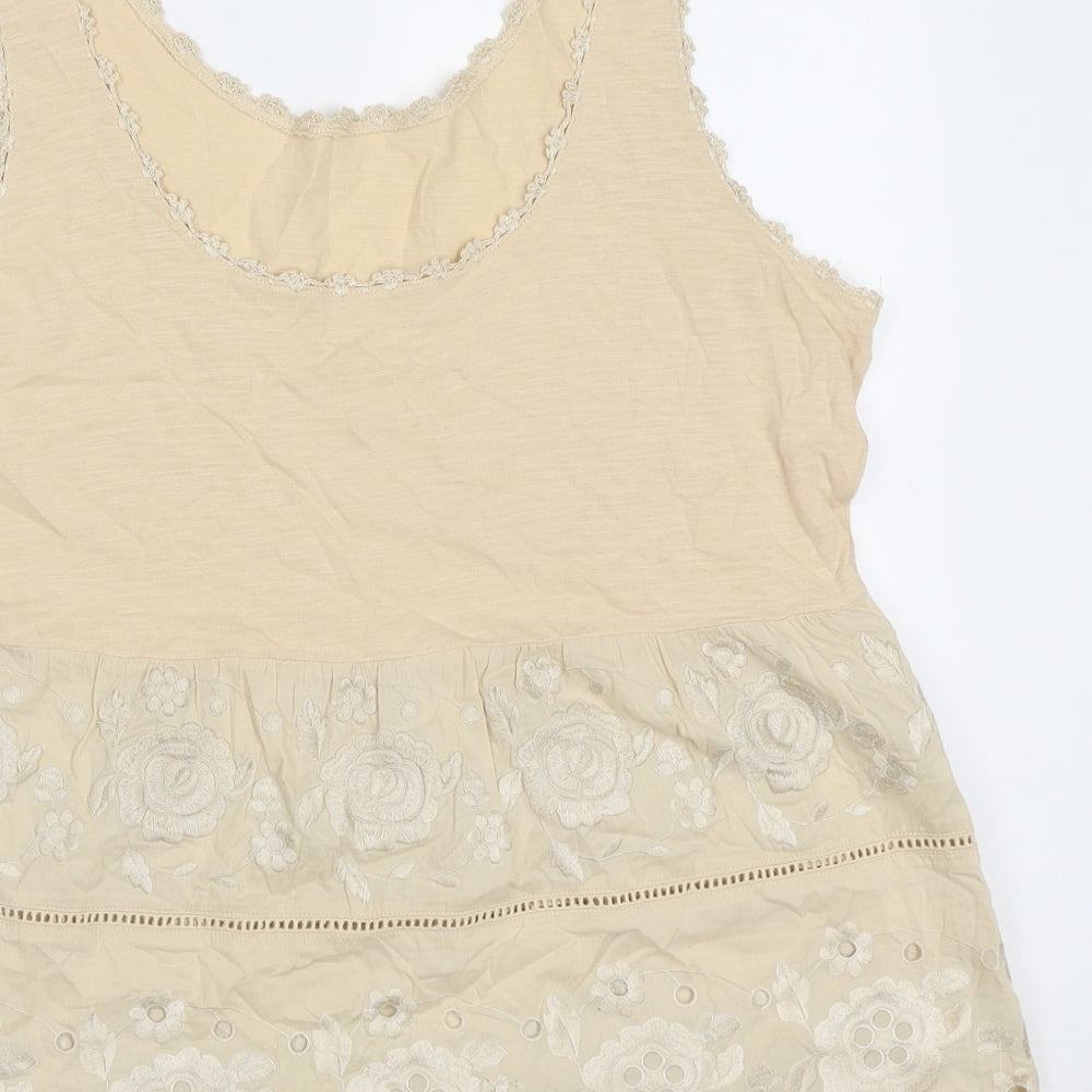 NEXT Womens Beige Cotton Basic Tank Size 16 Scoop Neck - Floral