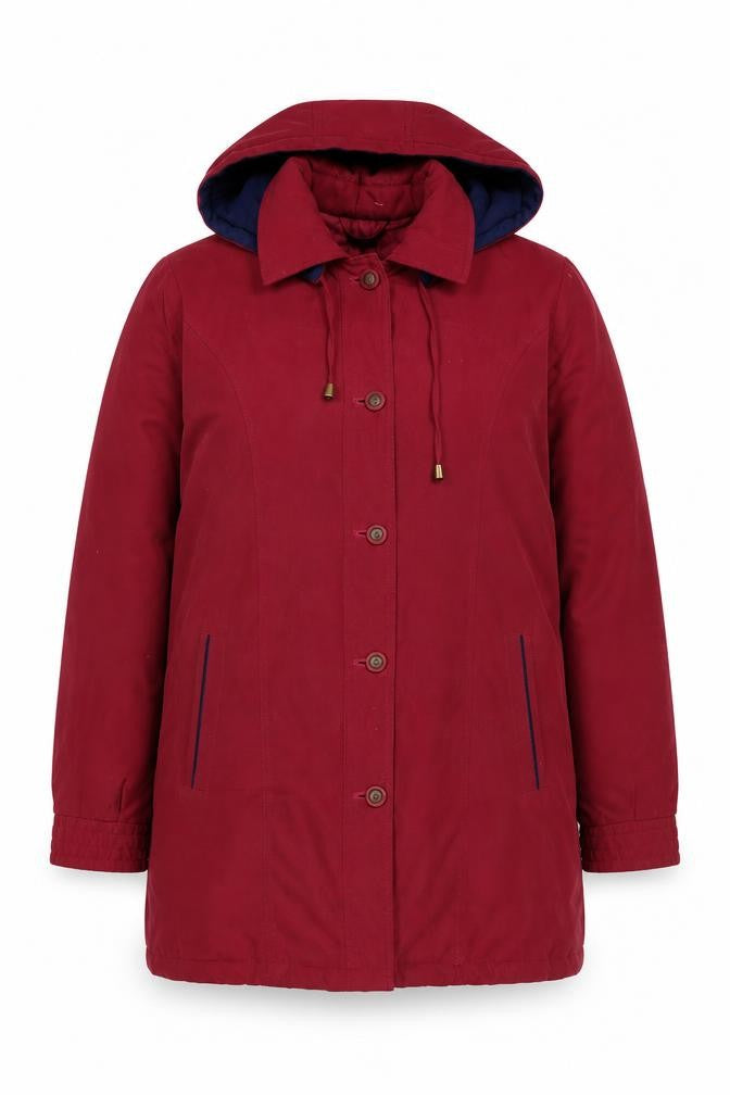 Front view of JPC Collection women’s red jacket, size UK 10, zip