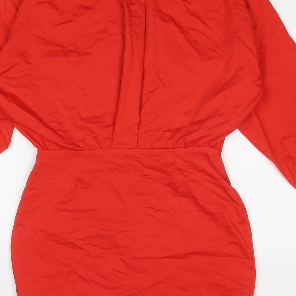 Zara Womens Red Cotton Shirt Dress Size S Collared Button