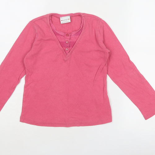 NEXT Girls Pink Cotton Pullover T-Shirt Size 8 Years Round Neck Button