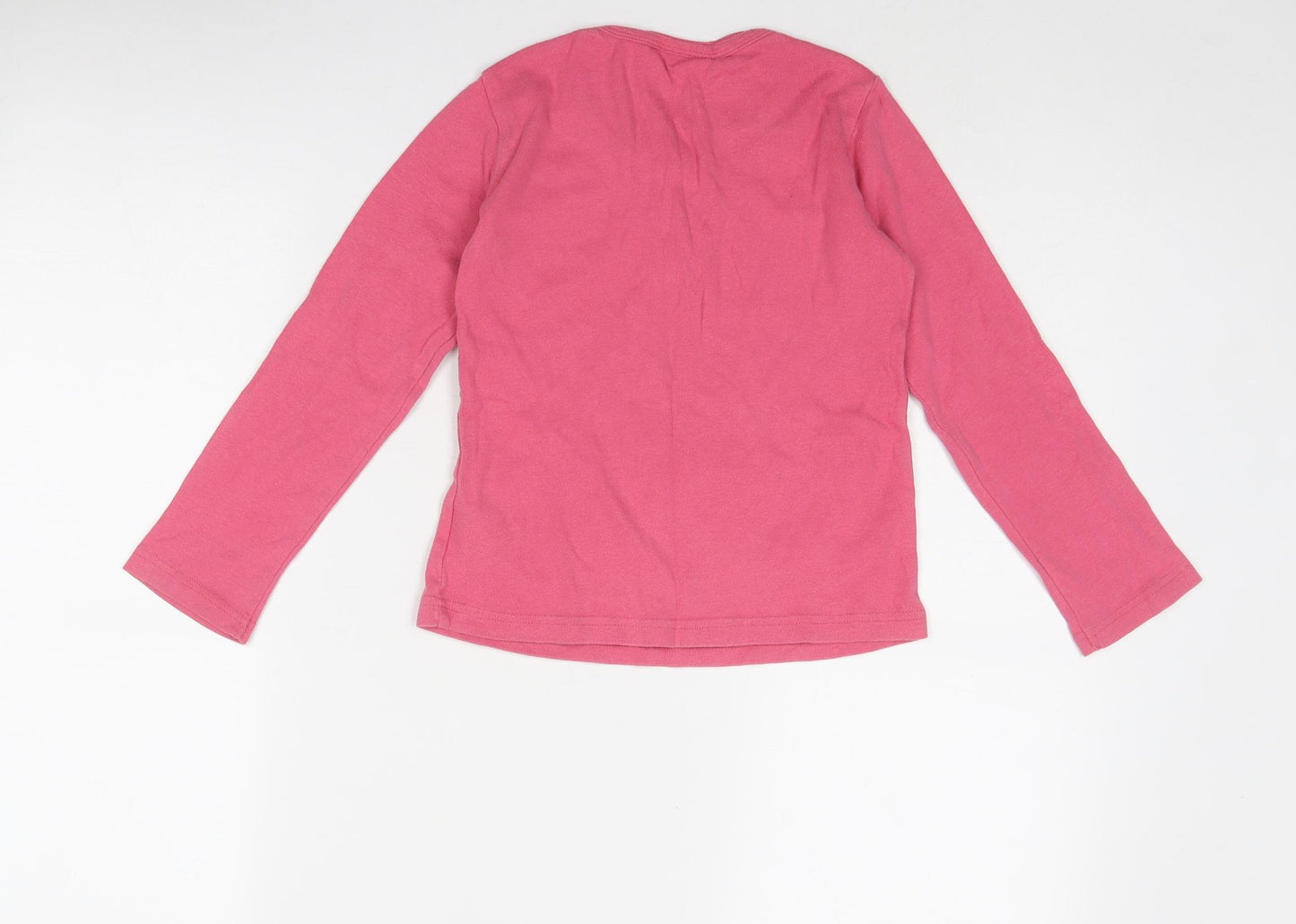 NEXT Girls Pink Cotton Pullover T-Shirt Size 8 Years Round Neck Button