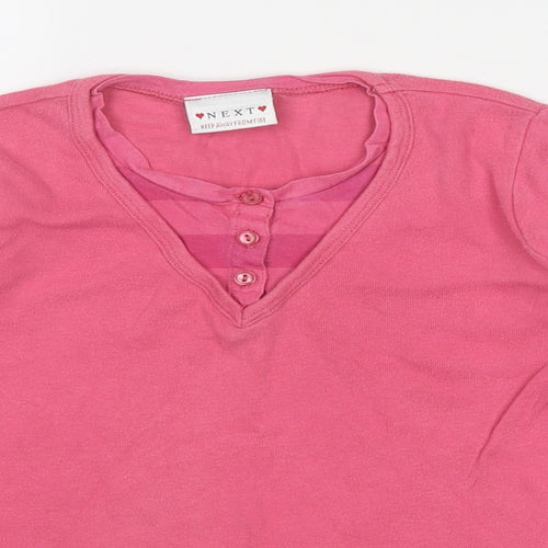 NEXT Girls Pink Cotton Pullover T-Shirt Size 8 Years Round Neck Button