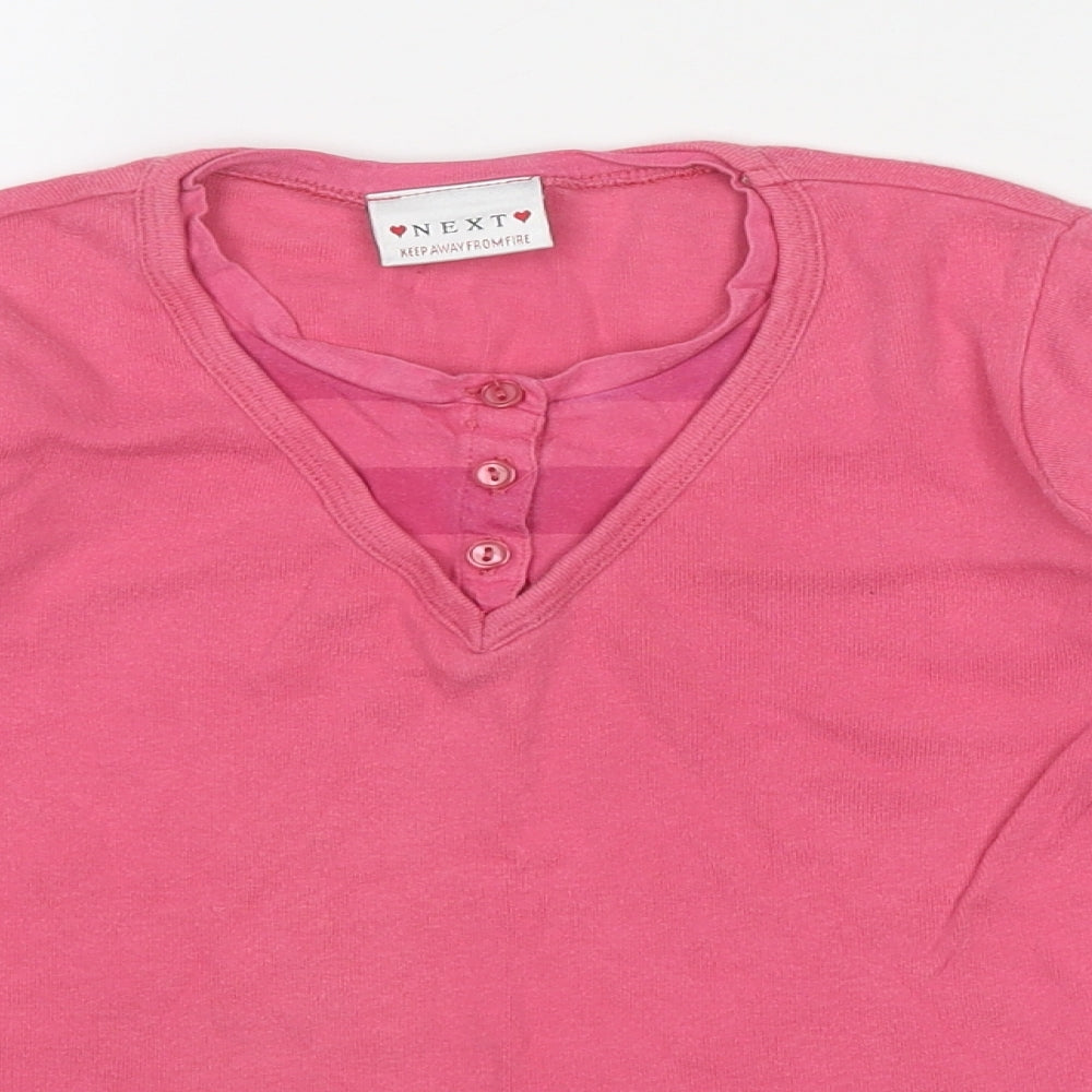 NEXT Girls Pink Cotton Pullover T-Shirt Size 8 Years Round Neck Button
