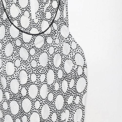 Red Herring Womens White Geometric Viscose Trapeze & Swing Size 12 Round Neck Zip