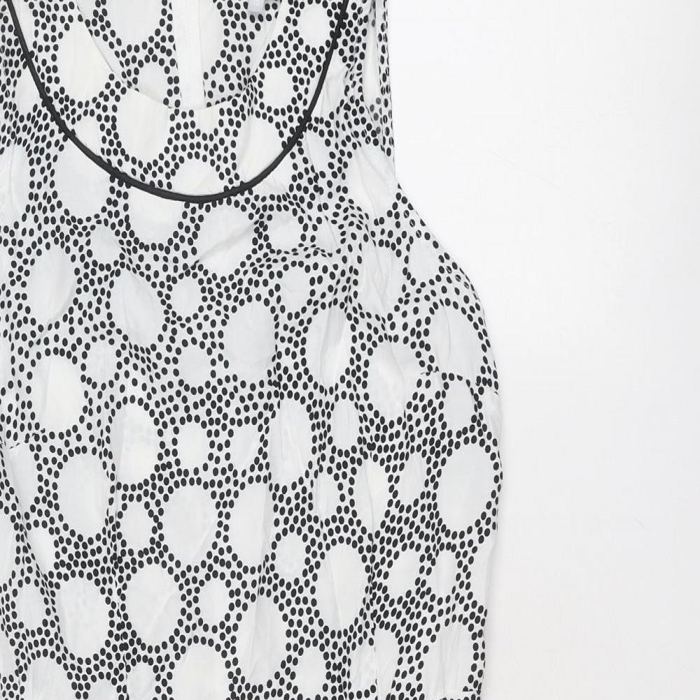 Red Herring Womens White Geometric Viscose Trapeze & Swing Size 12 Round Neck Zip