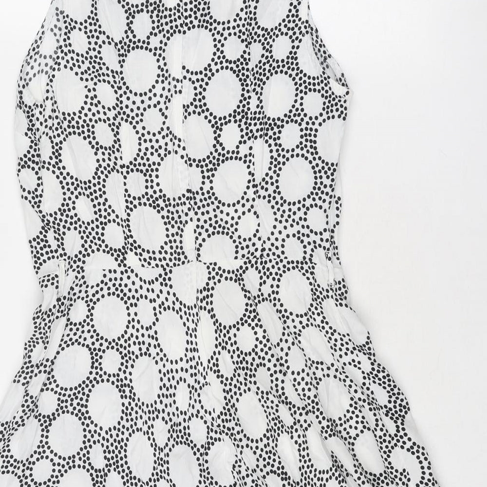 Red Herring Womens White Geometric Viscose Trapeze & Swing Size 12 Round Neck Zip