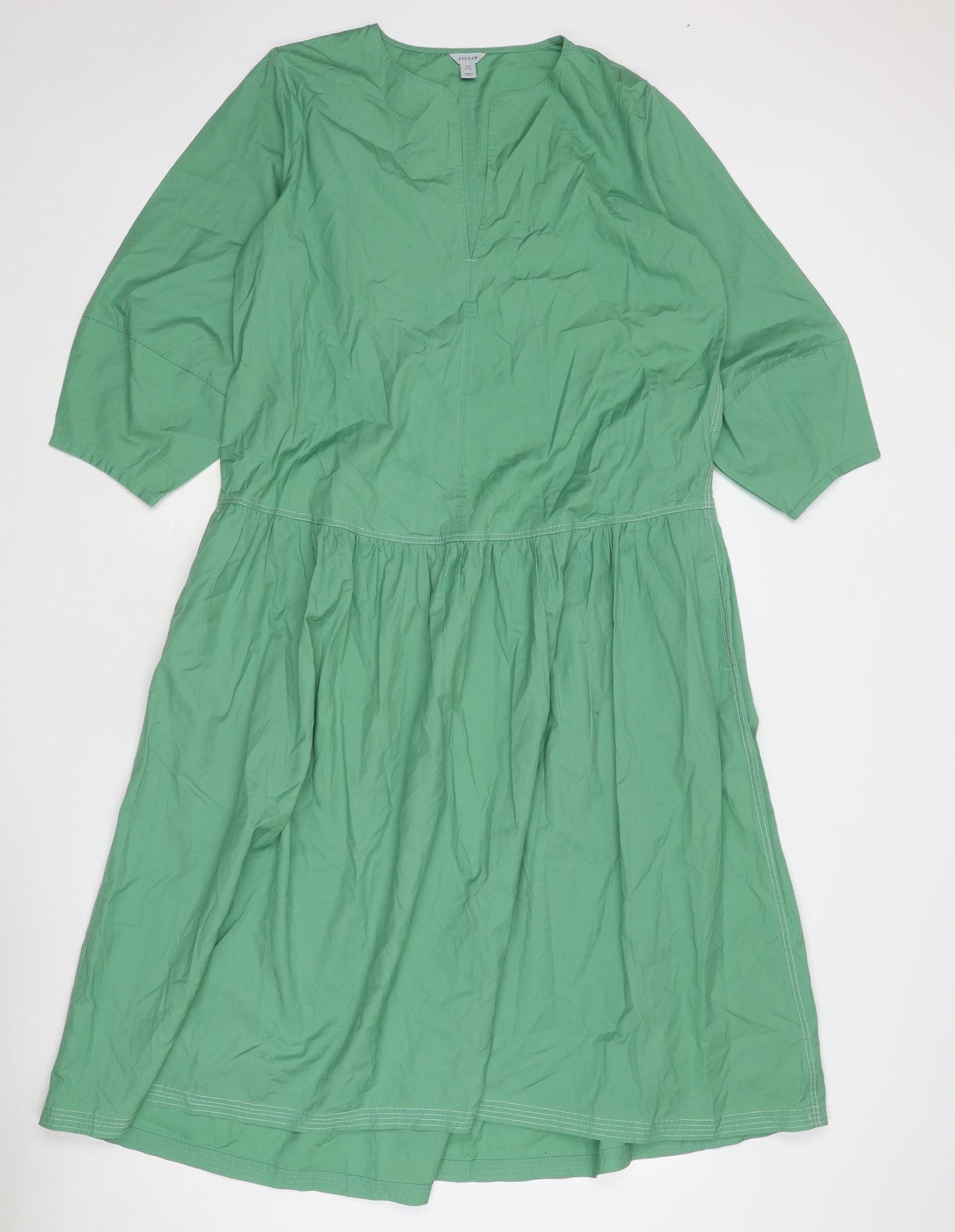 Jigsaw Womens Green Cotton Trapeze & Swing Size 8 V-Neck Pullover