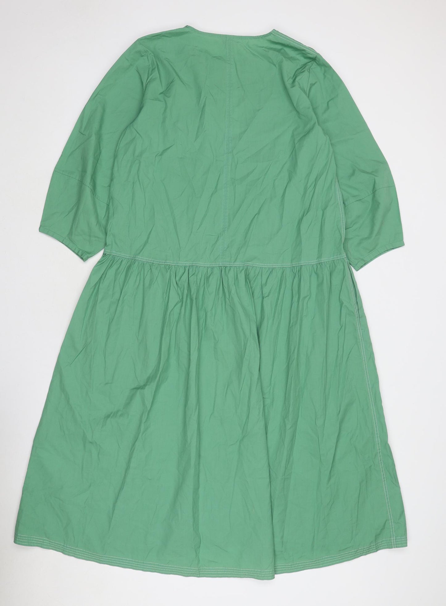 Jigsaw Womens Green Cotton Trapeze & Swing Size 8 V-Neck Pullover