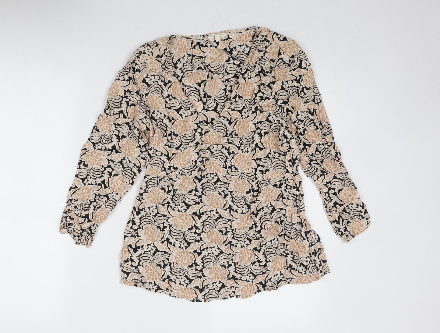 Fat Face Womens Beige Viscose Basic Blouse Size 8 V-Neck
