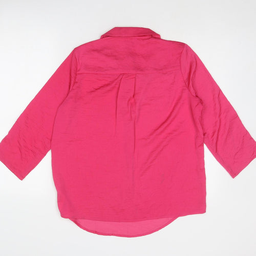 Stradivarius Womens Pink Polyester Basic Blouse Size S Collared