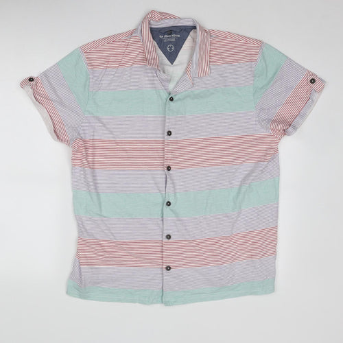 RJR.John Rocha Mens Multicoloured Striped Cotton Polo Size L Collared Button