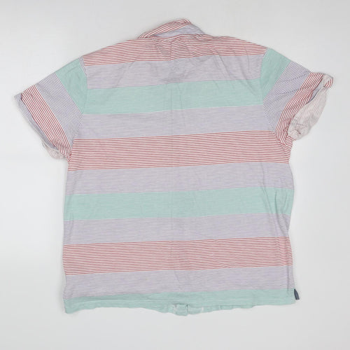 RJR.John Rocha Mens Multicoloured Striped Cotton Polo Size L Collared Button