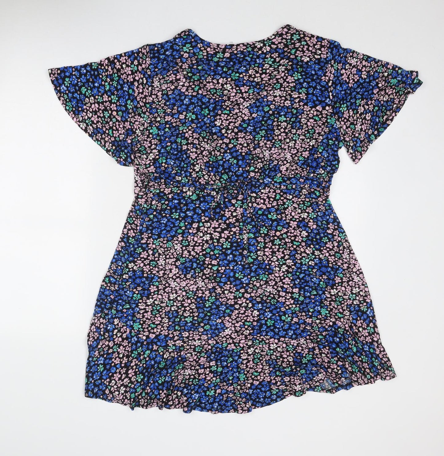 New Look Womens Blue Floral Viscose A-Line Size 16 V-Neck Pullover