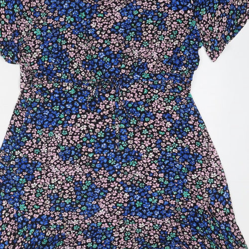 New Look Womens Blue Floral Viscose A-Line Size 16 V-Neck Pullover