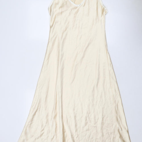 Zara Womens Beige Polyester Maxi Size L V-Neck Pullover