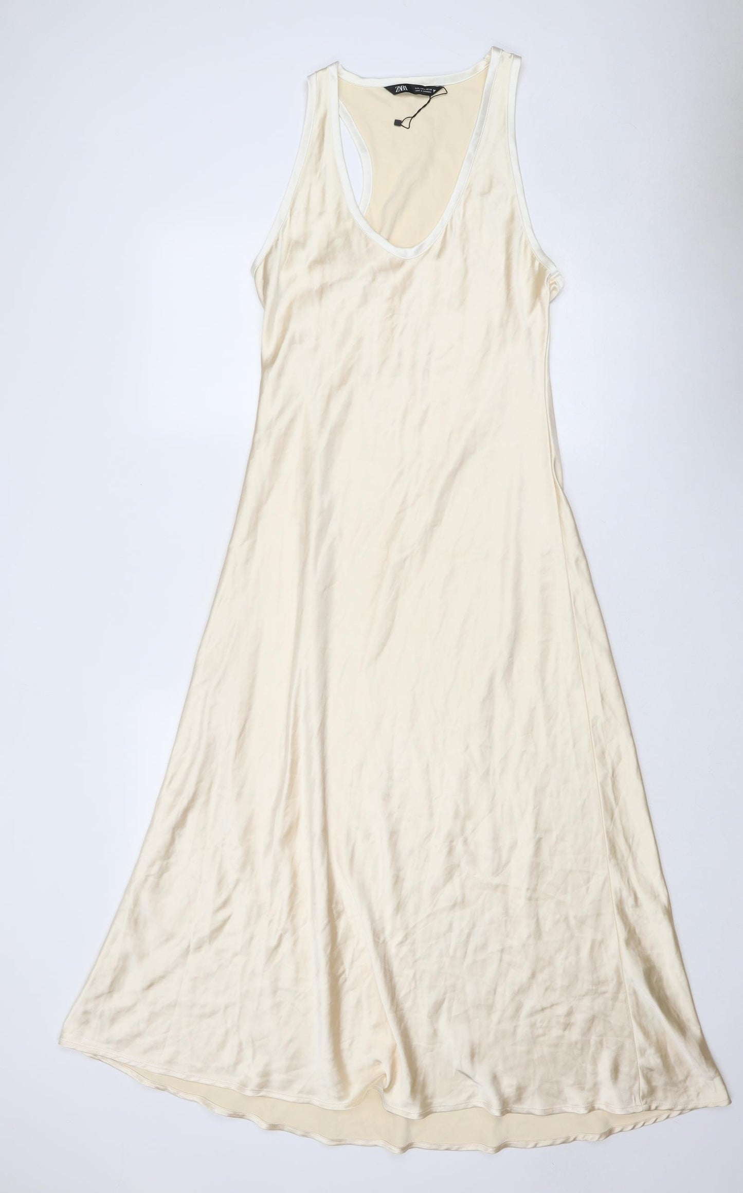 Zara Womens Beige Polyester Maxi Size L V-Neck Pullover