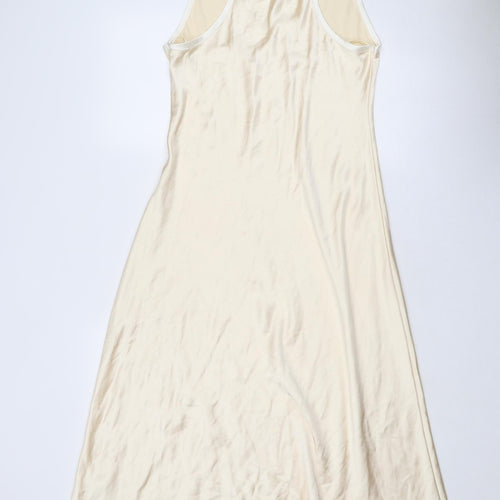 Zara Womens Beige Polyester Maxi Size L V-Neck Pullover