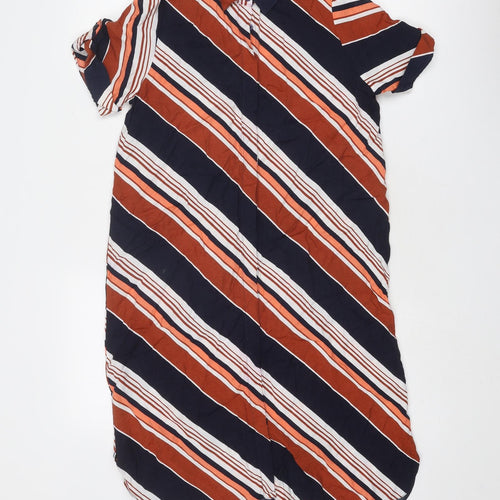 Dorothy Perkins Womens Multicoloured Striped Viscose Shirt Dress Size 8 Collared Button
