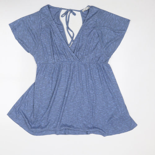 Pull&Bear Womens Blue Viscose T-Shirt Dress Size S V-Neck Tie