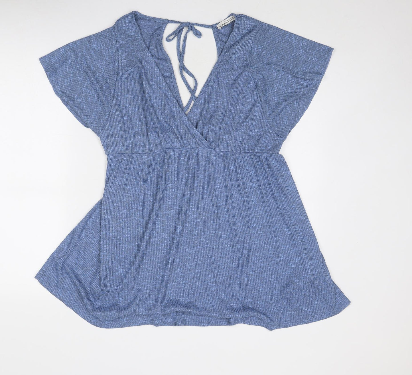 Pull&Bear Womens Blue Viscose T-Shirt Dress Size S V-Neck Tie