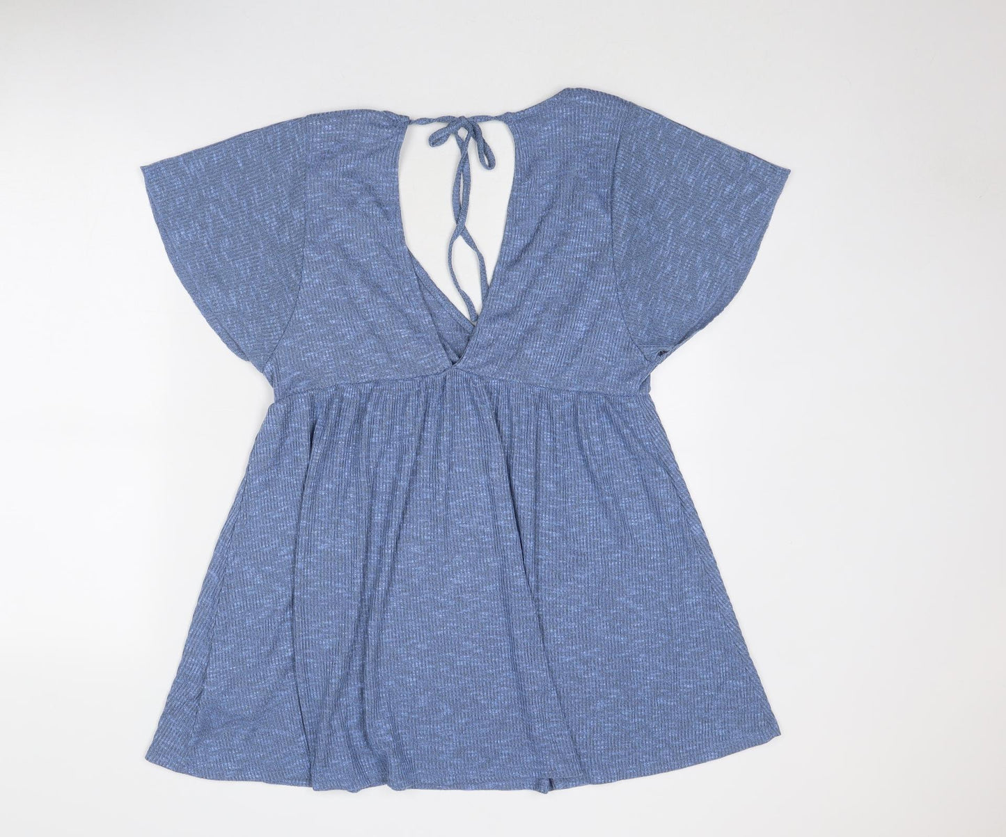 Pull&Bear Womens Blue Viscose T-Shirt Dress Size S V-Neck Tie