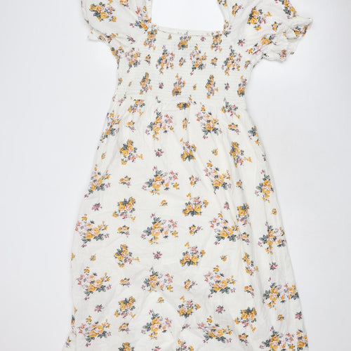 Dorothy Perkins Womens White Floral Cotton Trapeze & Swing Size 14 Square Neck Pullover