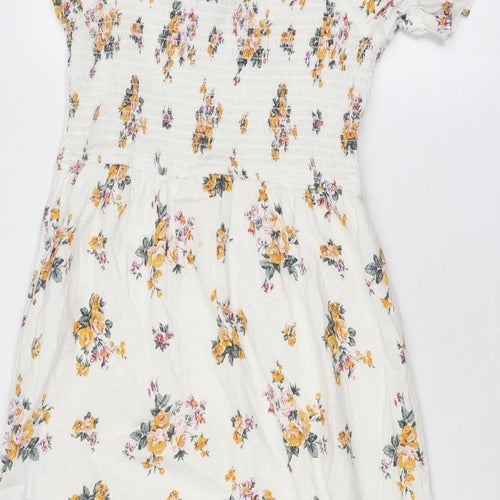 Dorothy Perkins Womens White Floral Cotton Trapeze & Swing Size 14 Square Neck Pullover
