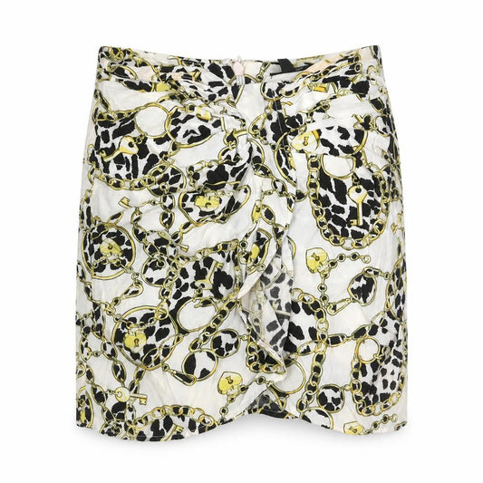Front view of Topshop women’s multicoloured geometric viscose a-line skirt, size UK 6, zip