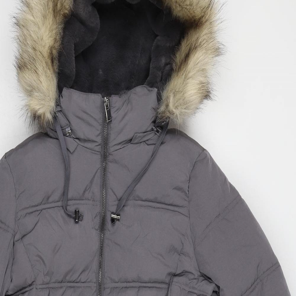 Marks and Spencer Womens Grey Quilted Coat Size 16 Zip