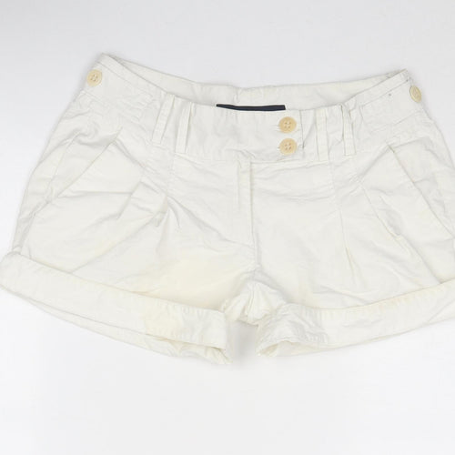 French Connection Womens White Cotton Hot Pants Shorts Size 8 Regular Zip