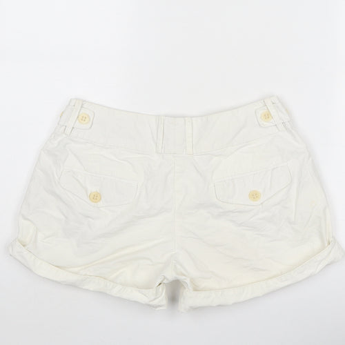 French Connection Womens White Cotton Hot Pants Shorts Size 8 Regular Zip