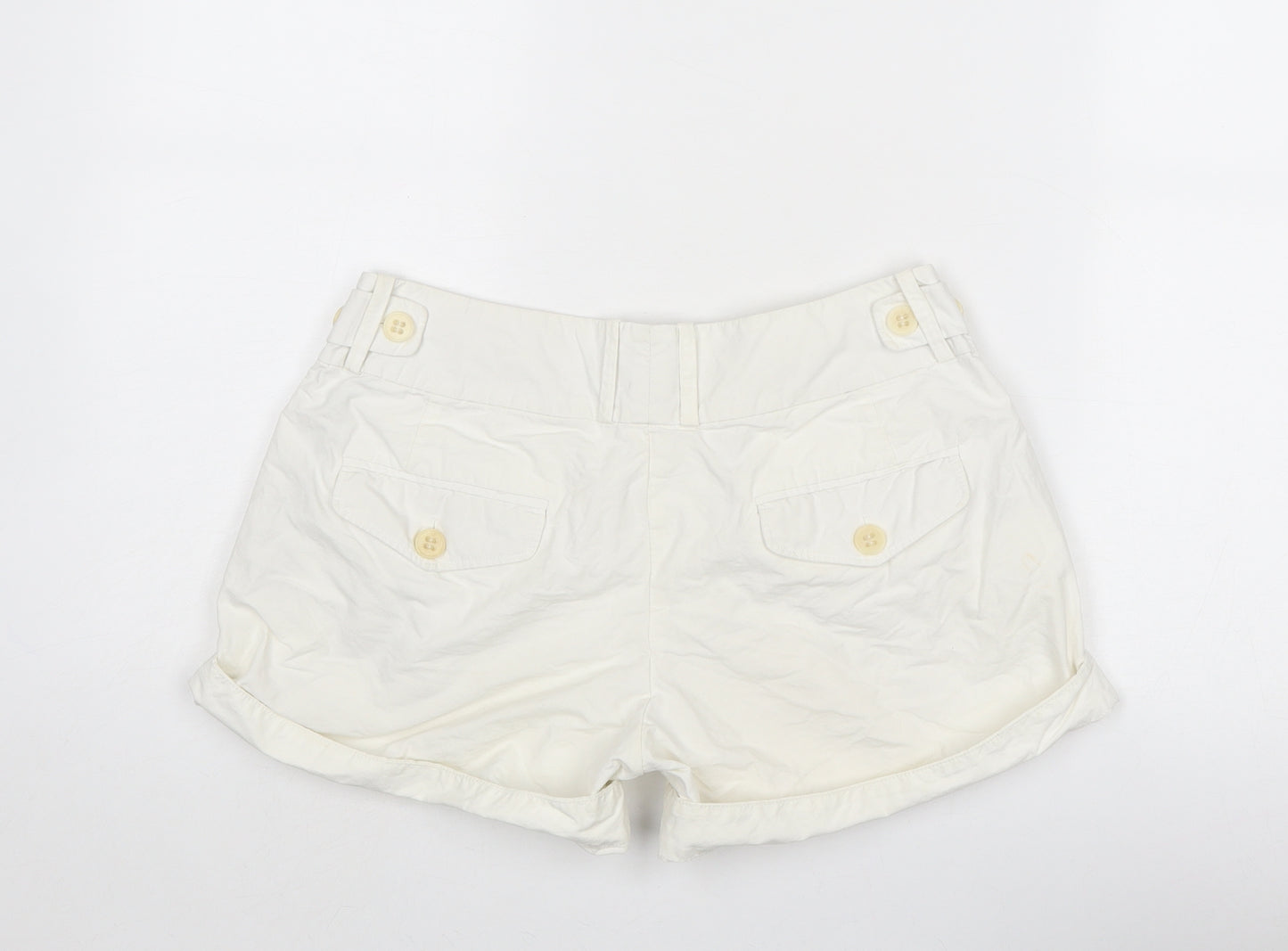 French Connection Womens White Cotton Hot Pants Shorts Size 8 Regular Zip